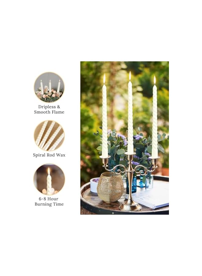 Green Tiger Set of 12 Ivory Taper Candlesticks | 10 Inch (25cm) Tall Tapered Candles | Dripless Dinner Candle Sticks | Natural Wax with Cotton Wicks | 8 Hour Burn Time (Ivory) - Image 2
