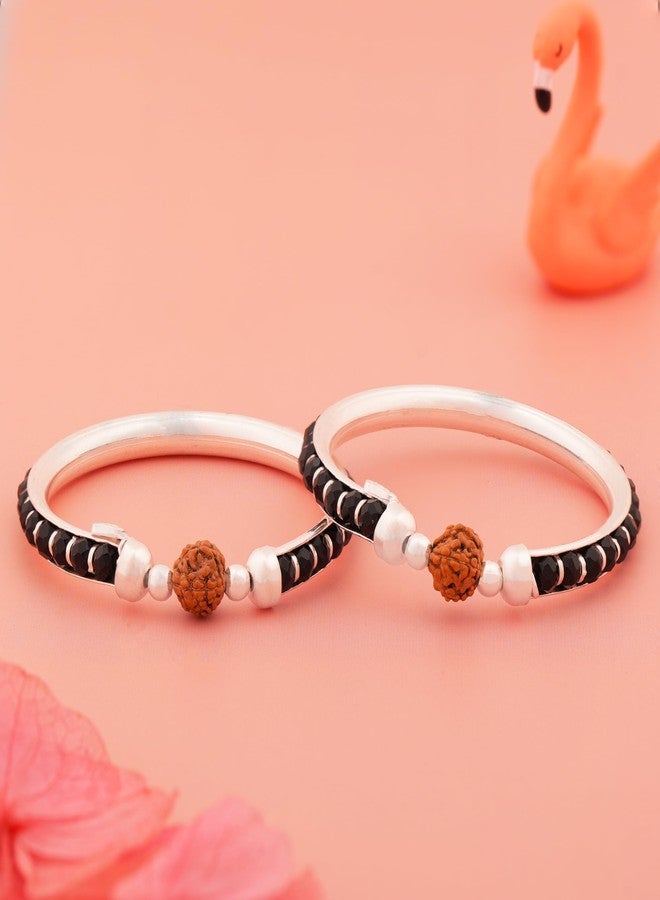 silver chest 925 Sterling Silver Baby Bangles | Silver Adjustable Kids Bangles with Rudraksha Beads | Nazariya Bracelet for Boys & Girls | Safe Office Wear | Hallmarked for Infants & Toddlers | Age : 0 to 5 Years - Image 2