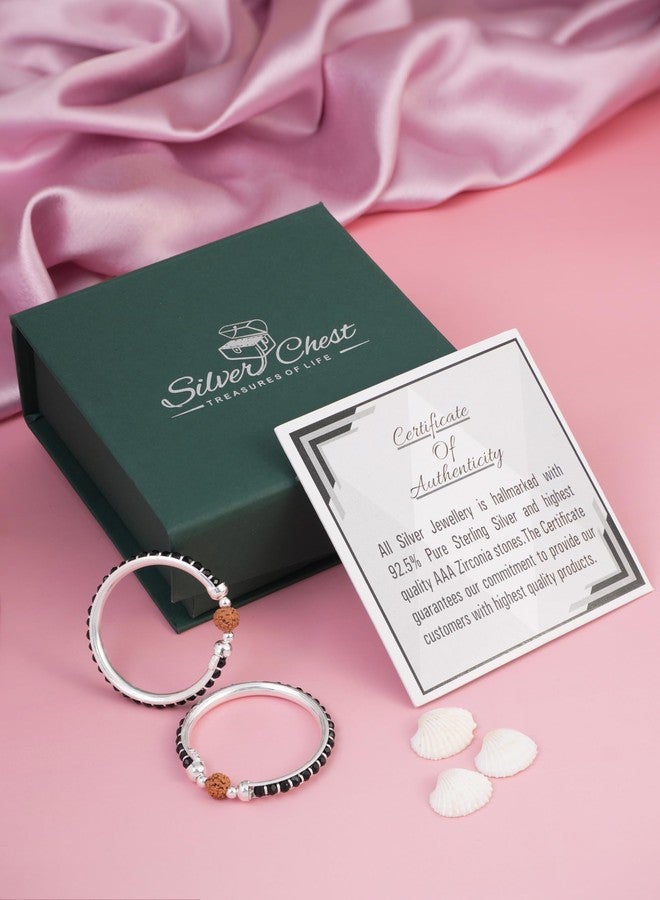silver chest 925 Sterling Silver Baby Bangles | Silver Adjustable Kids Bangles with Rudraksha Beads | Nazariya Bracelet for Boys & Girls | Safe Office Wear | Hallmarked for Infants & Toddlers | Age : 0 to 5 Years - Image 5