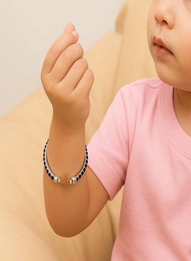 silver chest 925 Sterling Silver Baby Bangles | Silver Adjustable Kids Bangles with Rudraksha Beads | Nazariya Bracelet for Boys & Girls | Safe Office Wear | Hallmarked for Infants & Toddlers | Age : 0 to 5 Years - Image 3