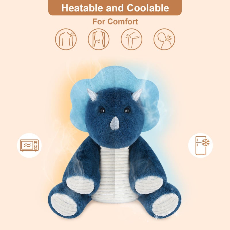 SuzziPals Microwavable & Coolable Triceratops Dinosaur Stuffed Animals, Heated Stuffed Animal Heating Pads for Soothing & Relaxation, Navy Blue Dino Plush for Stress Relief, Plushies Dinosaur Gifts - Image 2