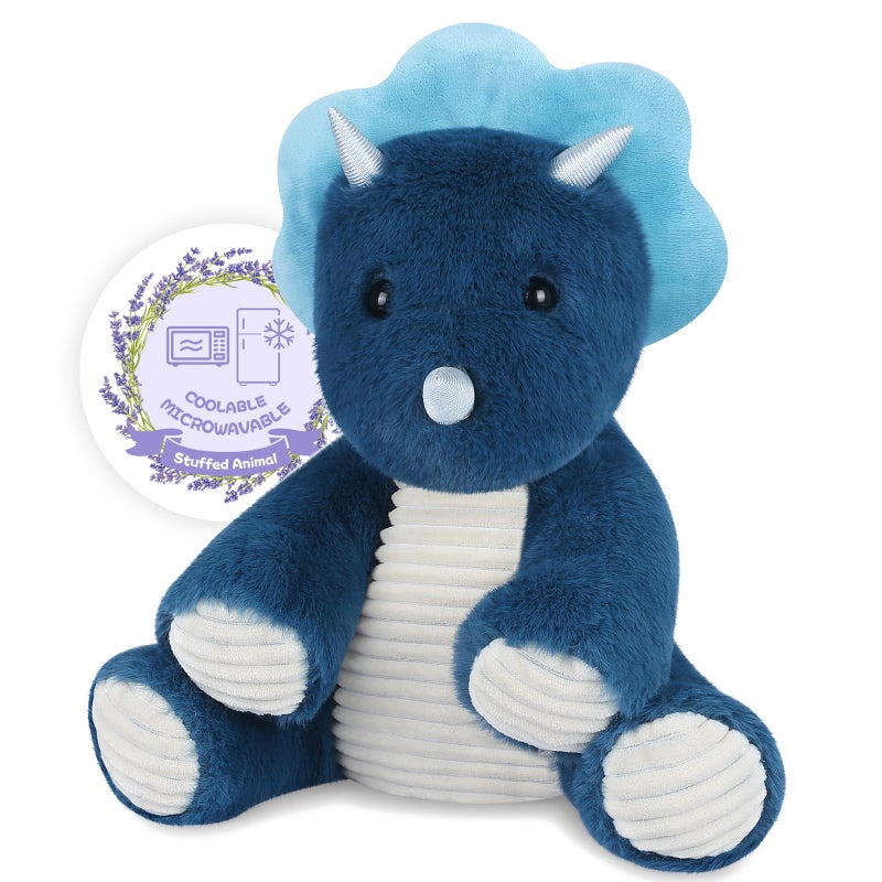 SuzziPals Microwavable & Coolable Triceratops Dinosaur Stuffed Animals, Heated Stuffed Animal Heating Pads for Soothing & Relaxation, Navy Blue Dino Plush for Stress Relief, Plushies Dinosaur Gifts - Image 1