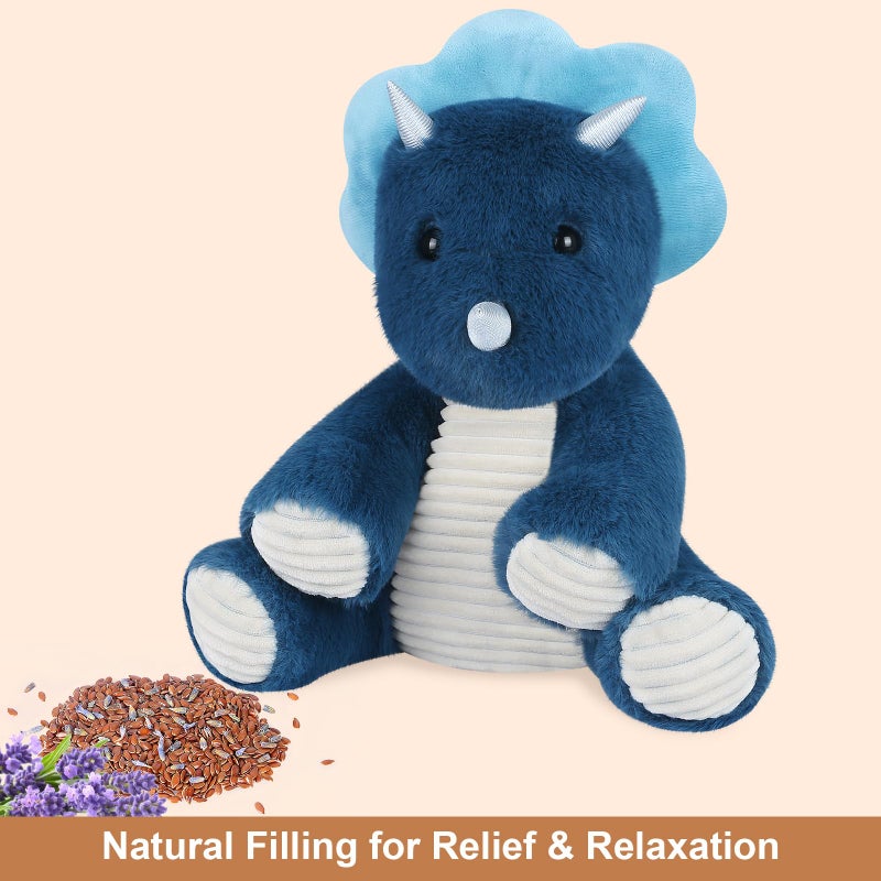 SuzziPals Microwavable & Coolable Triceratops Dinosaur Stuffed Animals, Heated Stuffed Animal Heating Pads for Soothing & Relaxation, Navy Blue Dino Plush for Stress Relief, Plushies Dinosaur Gifts - Image 3