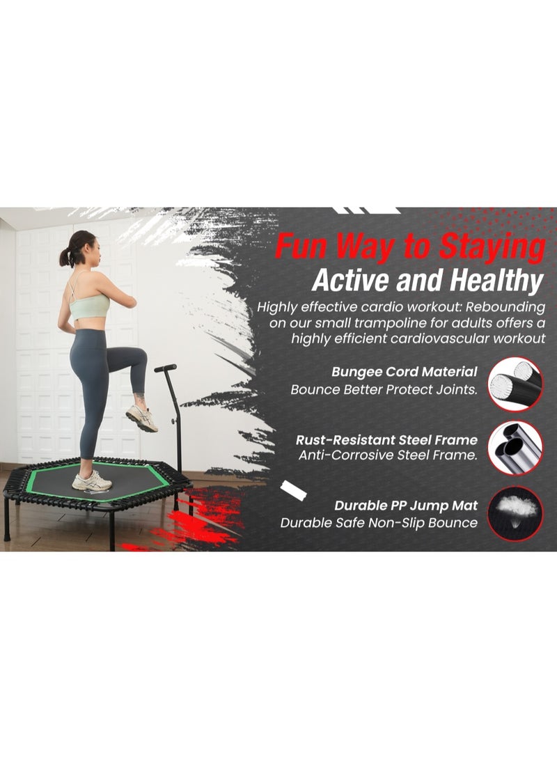 العضلات المرنة فليكسي ماسلز – ترامبولين لياقة صغير مقاس 48 بوصة للبالغين مع حبال بنجي وبار أمان، يتحمل حتى 120 كجم، مثالي للتمارين داخل المنزل وخارجه. - Image 4