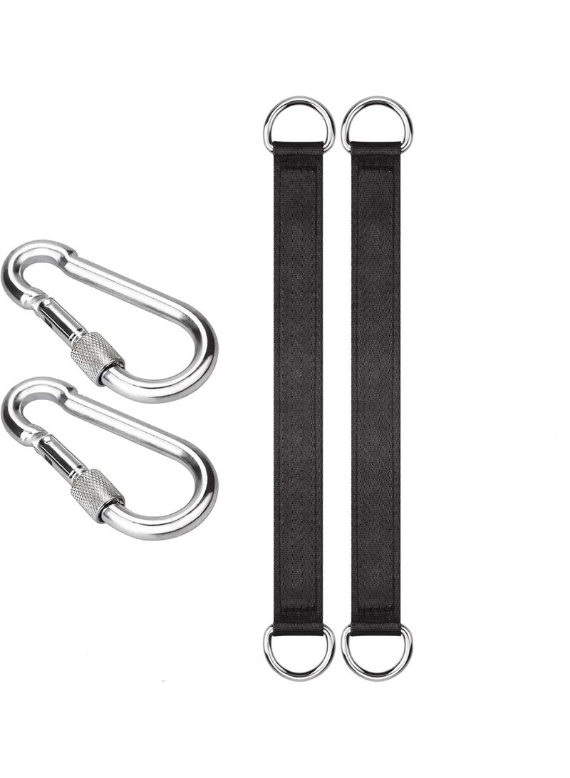 Outdoor Black Tree Swing Straps Hanging Kit with 2 Carabiners, 25cm / 9.8 inches Length Tree Swing Hanging Kit Holds 220 lbs (2 PCS Black) - Image 1