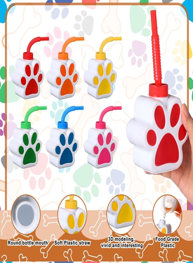 Sratte 24 Pcs 10 oz Dog Paw Cups for Kids with Straw and Lid Dog Birthday Party Decorations, Plastic Blue Paw Print Puppy Drinking Cup Bulk for Puppy Theme Party Favors - Image 3