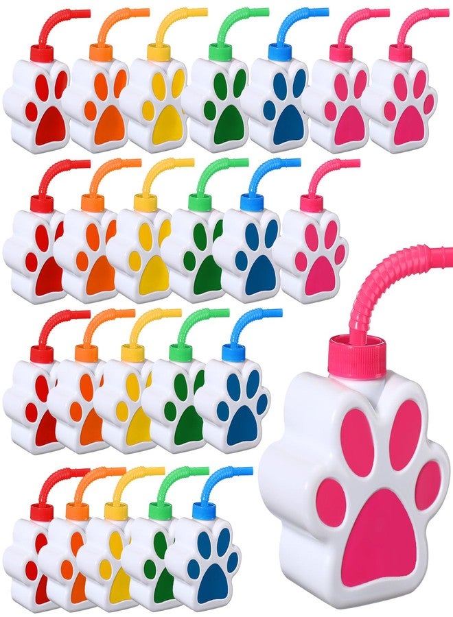 Sratte 24 Pcs 10 oz Dog Paw Cups for Kids with Straw and Lid Dog Birthday Party Decorations, Plastic Blue Paw Print Puppy Drinking Cup Bulk for Puppy Theme Party Favors - Image 1