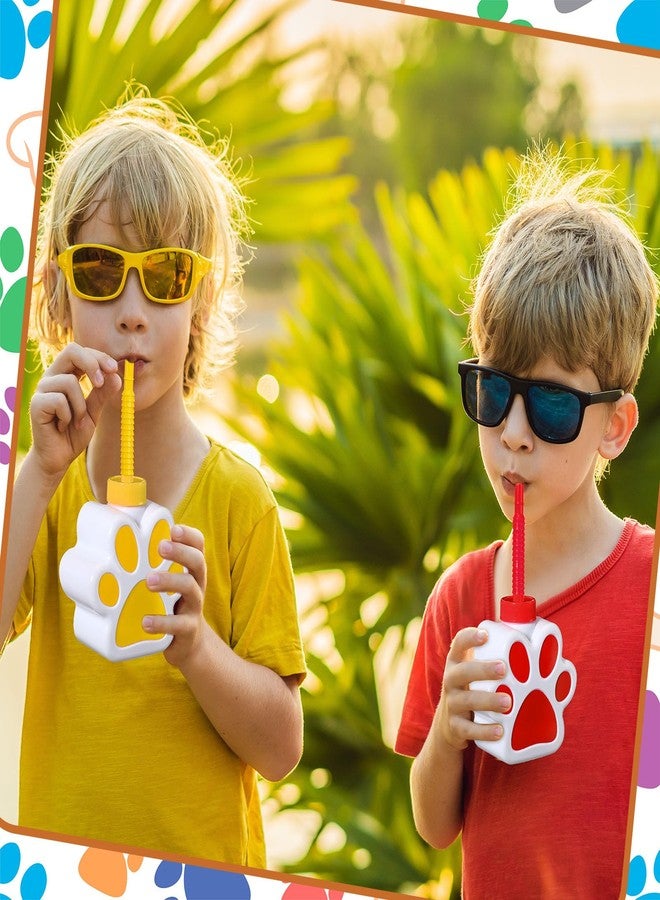Sratte 24 Pcs 10 oz Dog Paw Cups for Kids with Straw and Lid Dog Birthday Party Decorations, Plastic Blue Paw Print Puppy Drinking Cup Bulk for Puppy Theme Party Favors - Image 5
