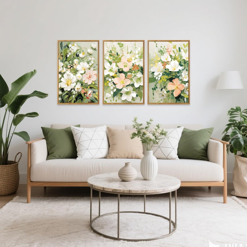 IARTTOP Framed Colorful Flowers Wall Art Spring Watercolor Floral Canvas Poster Bohemian Wildflower Pictures Sage Green White Flowers Wall Decor Botanical Wildflower Art Print for Farmhouse Living Room Bedroom Office-16â€x24â€x3 - Image 2