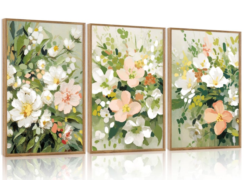 IARTTOP Framed Colorful Flowers Wall Art Spring Watercolor Floral Canvas Poster Bohemian Wildflower Pictures Sage Green White Flowers Wall Decor Botanical Wildflower Art Print for Farmhouse Living Room Bedroom Office-16â€x24â€x3 - Image 1