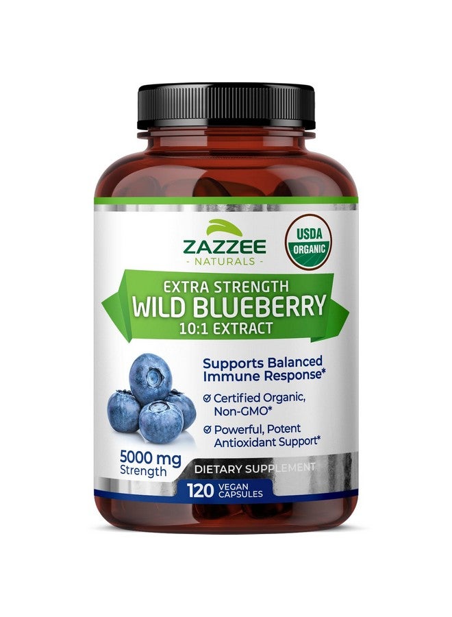 Zazzee USDA Organic Wild Blueberry 10:1 Extract, 5000 mg Strength, 120 Vegan Capsules, 4 Month Supply, Concentrated and Standardized 10X Whole Fruit Extract, 100% Vegetarian, All-Natural and Non-GMO - Image 1