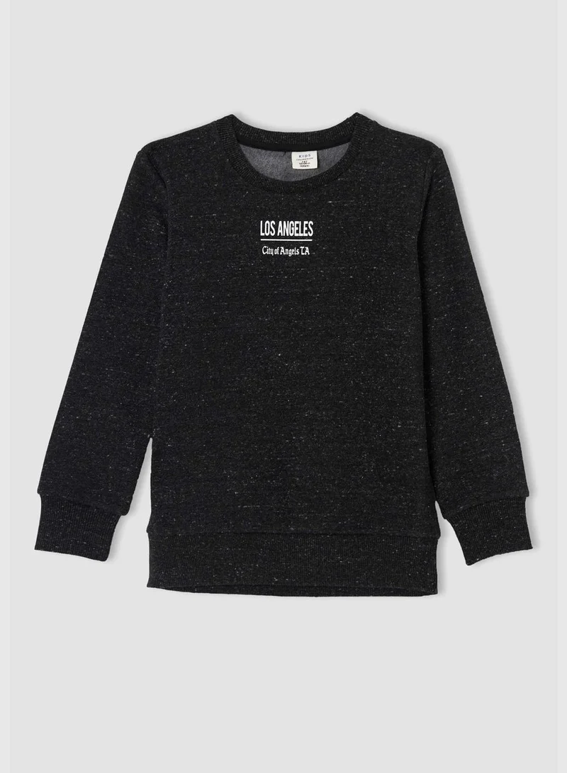 DeFacto Crew Neck Long Sleeve Slogan Print Sweatshirt