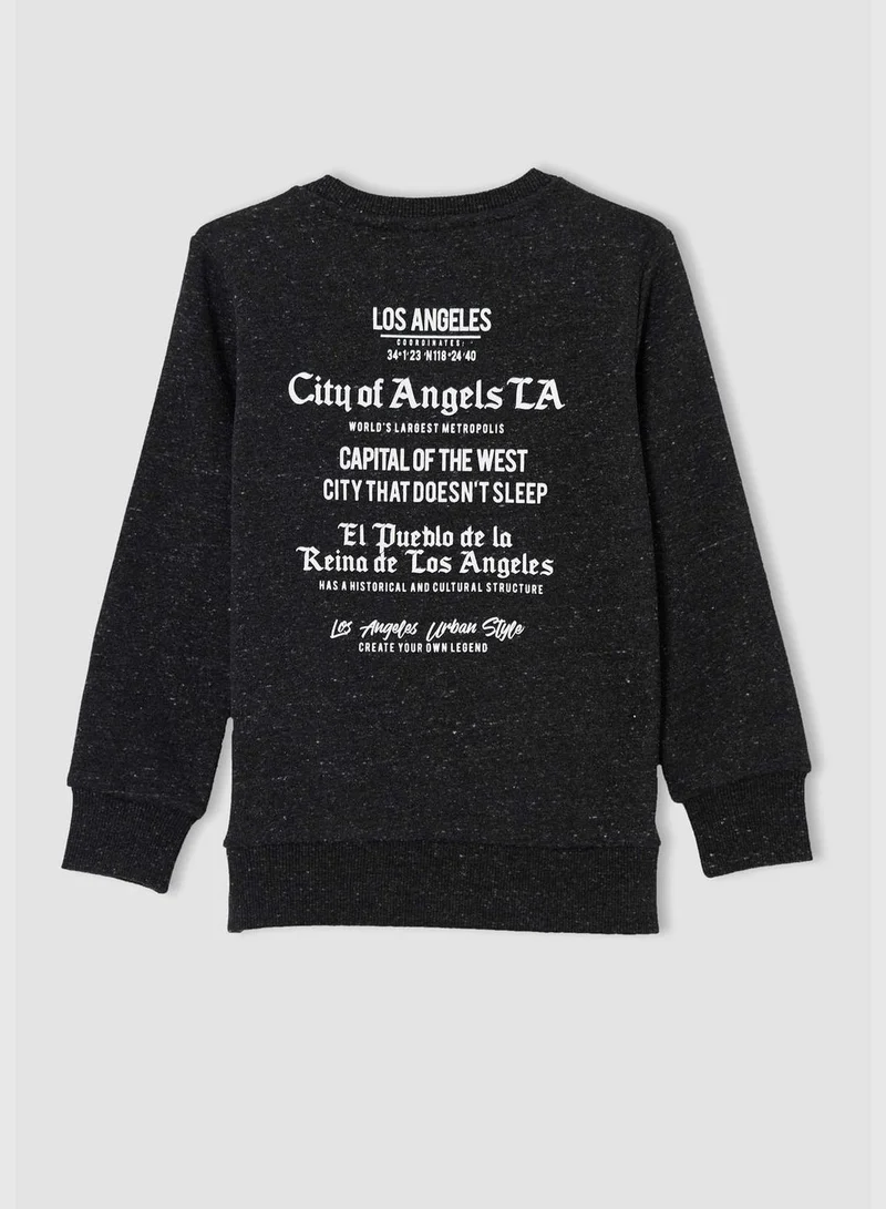 DeFacto Crew Neck Long Sleeve Slogan Print Sweatshirt