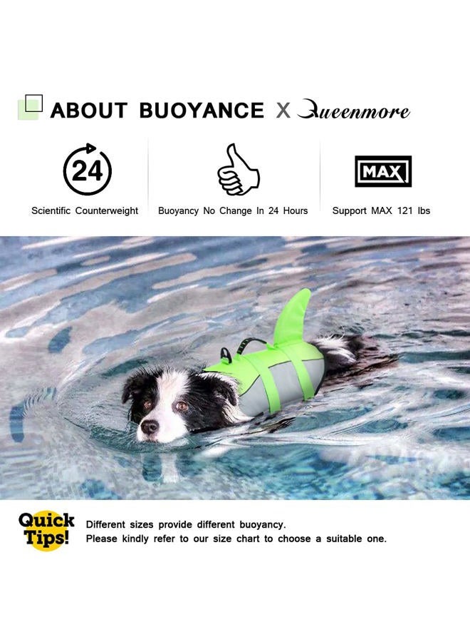 Queenmore Dog Life Jacket Ripstop Dog Safety Vest Adjustable Preserver with High Buoyancy and Durable Rescue Handle for Small,Medium,Large Dogs, Green Shark Medium - Image 3