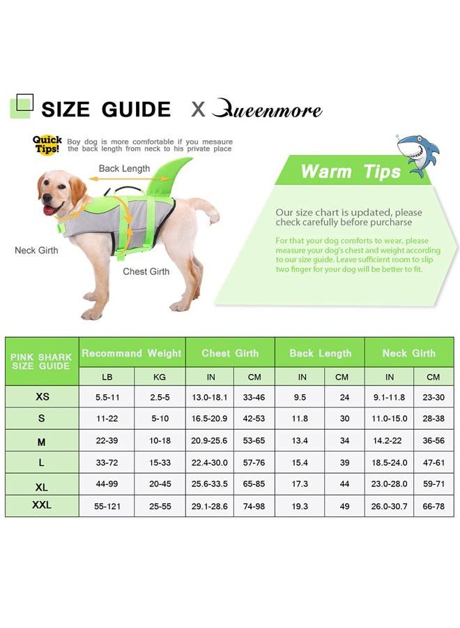 Queenmore Dog Life Jacket Ripstop Dog Safety Vest Adjustable Preserver with High Buoyancy and Durable Rescue Handle for Small,Medium,Large Dogs, Green Shark Medium - Image 4