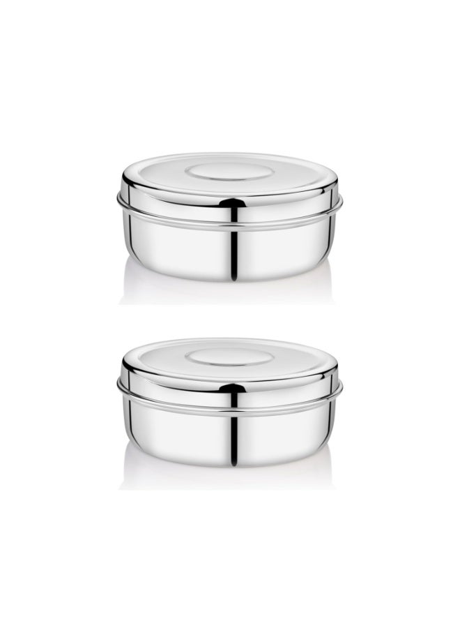 EMBASSY Sleek Puri Box/Container - Pack of 2 (Size 9, 600 ml each), Stainless Steel - Image 1
