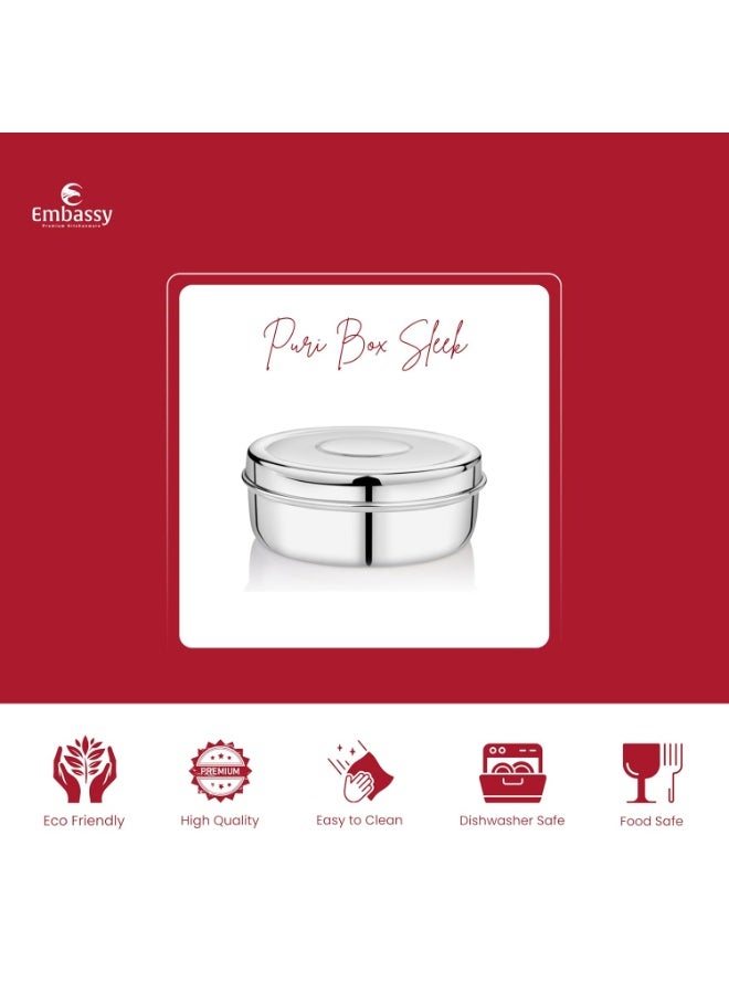 EMBASSY Sleek Puri Box/Container - Pack of 2 (Size 9, 600 ml each), Stainless Steel - Image 2