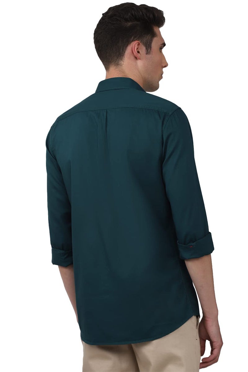 Van Heusen Cotton Men's Slim Fit Shirt (VSSFWSLBA41477_Teal 44) - Image 3