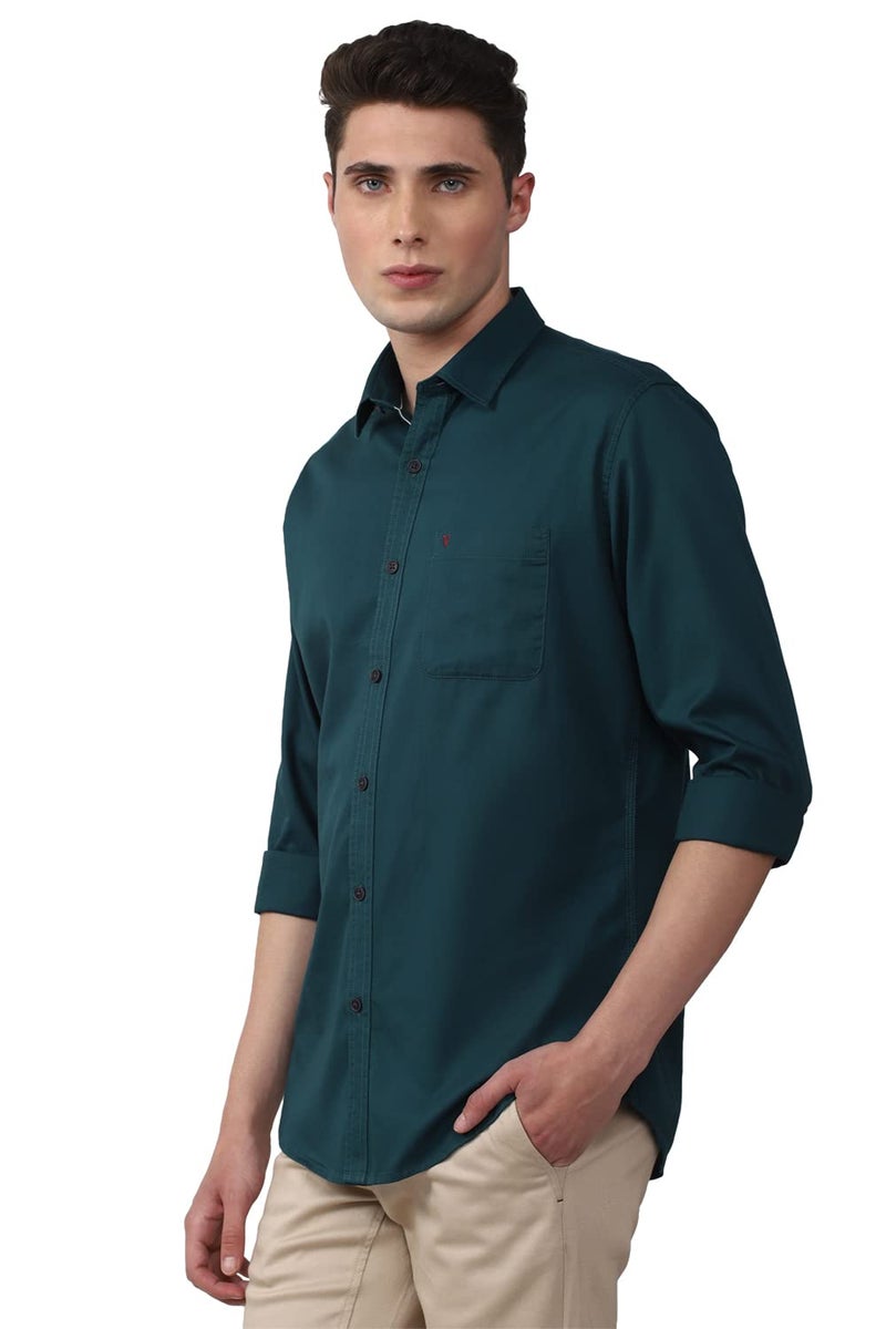 Van Heusen Cotton Men's Slim Fit Shirt (VSSFWSLBA41477_Teal 44) - Image 2