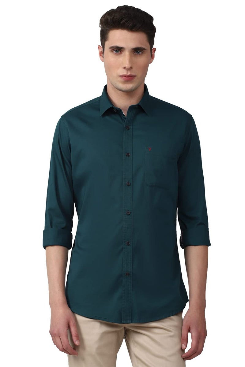 Van Heusen Cotton Men's Slim Fit Shirt (VSSFWSLBA41477_Teal 44) - Image 1
