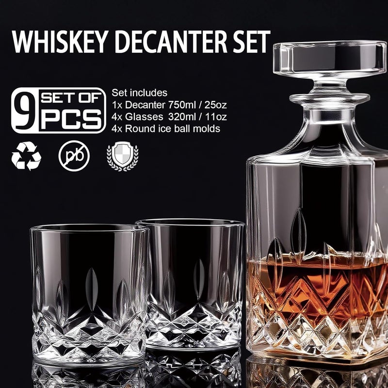 QUMMFA Whiskey Decanter Set for Men, 4*Crystal Whiskey Glasses(Get 4 Silicone Ice Mold Free), Lead-Free Decanter Set for Whiskey, Bourbon, Scotch, Anniversary Christmas Gifts for Dad, Husband, Whiskey Lovers - Image 2