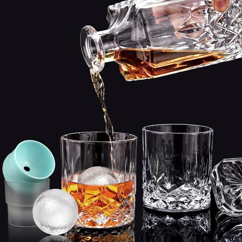 QUMMFA Whiskey Decanter Set for Men, 4*Crystal Whiskey Glasses(Get 4 Silicone Ice Mold Free), Lead-Free Decanter Set for Whiskey, Bourbon, Scotch, Anniversary Christmas Gifts for Dad, Husband, Whiskey Lovers - Image 3
