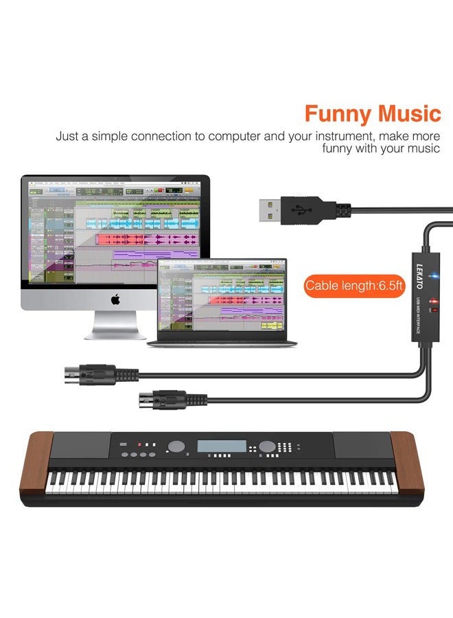 LEKATO USB MIDI Cable, MIDI to USB Cable 6.5Ft with Input & Output Connecting with Keyboard, Synthesizer for Editing & Recording, Midi to USB for Laptop Computer Windows and Mac - Image 5