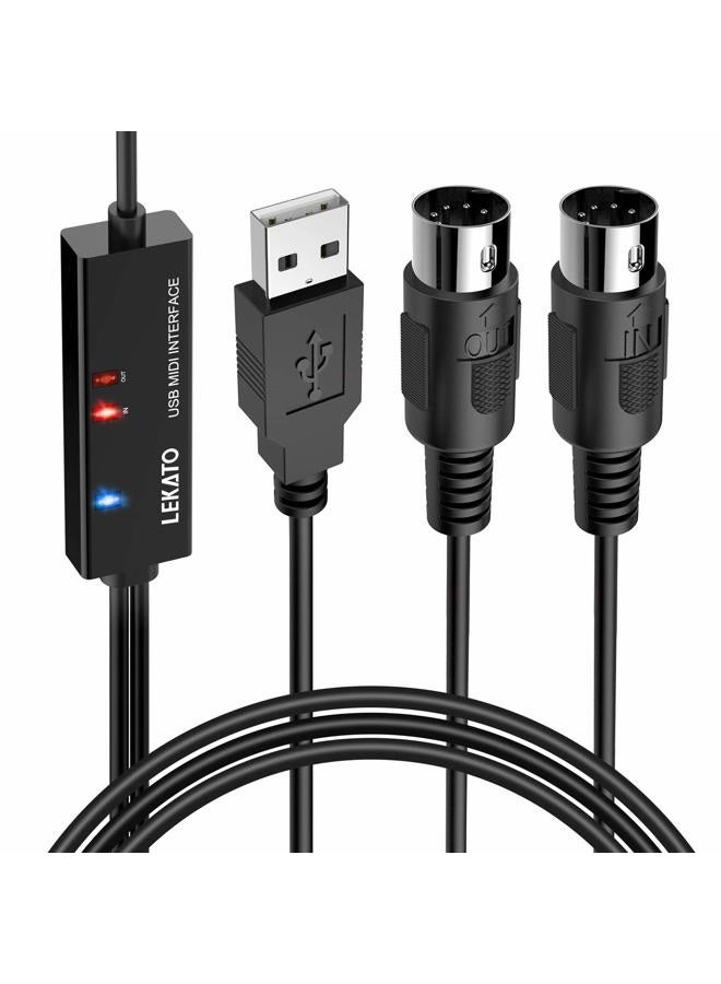 LEKATO USB MIDI Cable, MIDI to USB Cable 6.5Ft with Input & Output Connecting with Keyboard, Synthesizer for Editing & Recording, Midi to USB for Laptop Computer Windows and Mac - Image 1