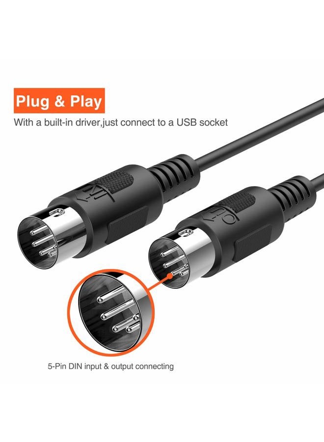 LEKATO USB MIDI Cable, MIDI to USB Cable 6.5Ft with Input & Output Connecting with Keyboard, Synthesizer for Editing & Recording, Midi to USB for Laptop Computer Windows and Mac - Image 3