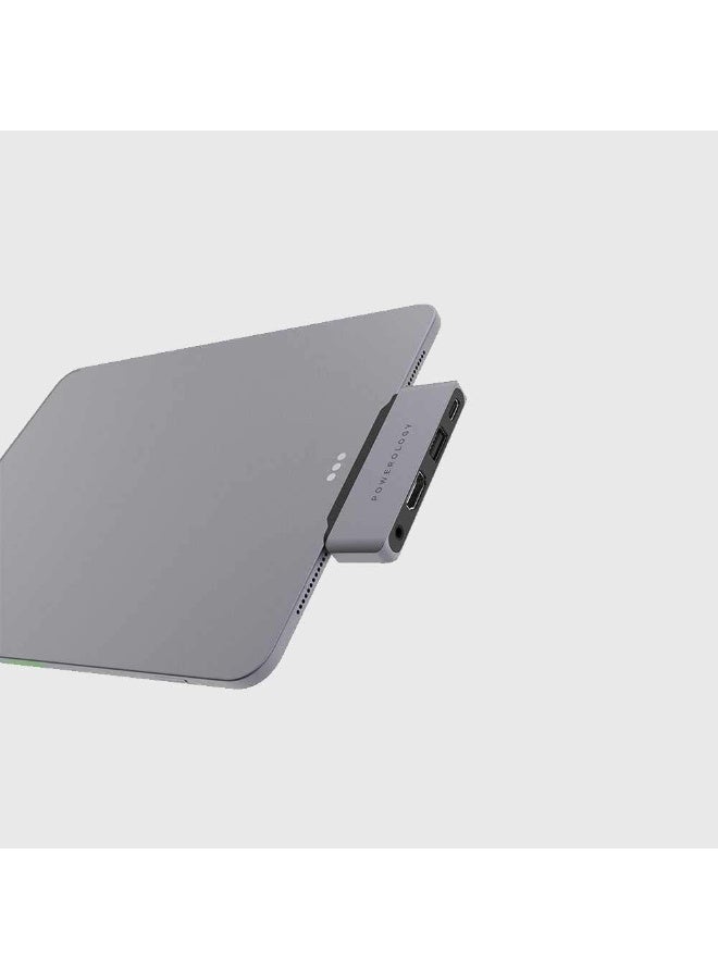 4 in 1 60W PD USB-C Hub Aluminum Adapter Compatible with Macbook Pro/Air M1 2021/2020/2019/2018/2017/2016 with HDMI UHD60Hz, 480MB p/s USB, 3.5mm Aux Port - Gray - Image 1