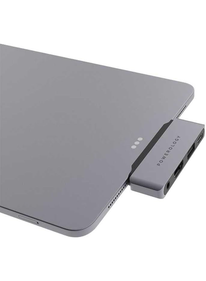 4 in 1 60W PD USB-C Hub Aluminum Adapter Compatible with Macbook Pro/Air M1 2021/2020/2019/2018/2017/2016 with HDMI UHD60Hz, 480MB p/s USB, 3.5mm Aux Port - Gray - Image 4