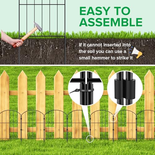 VANCASTLE Decorative Garden Fence Outdoor, 19 Panels Rustproof Metal Landscape Barrier Fence, Total 20ft (L) x 24in (H), Black Ornamental Fence for Yard, Patio, Lawn, Garden Bed, Easy to Install - Image 3