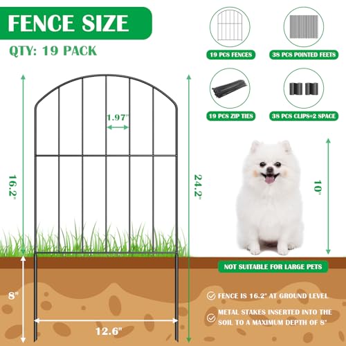 VANCASTLE Decorative Garden Fence Outdoor, 19 Panels Rustproof Metal Landscape Barrier Fence, Total 20ft (L) x 24in (H), Black Ornamental Fence for Yard, Patio, Lawn, Garden Bed, Easy to Install - Image 2