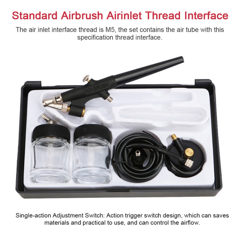 138-Type Airbrush Kit 0.8mm Single Action Air Brush Set 22CC Paint Fluids Cups for Model DIY Makeup Nail Art Cake Decorating - Image 2