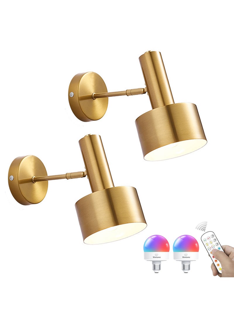 Wmlamz Pack of 2 Wireless battery power Fashion Wall Lighting with Remote, Study Porch Staircase Bedroom Smart No Wiring Wall Sconce - Image 1