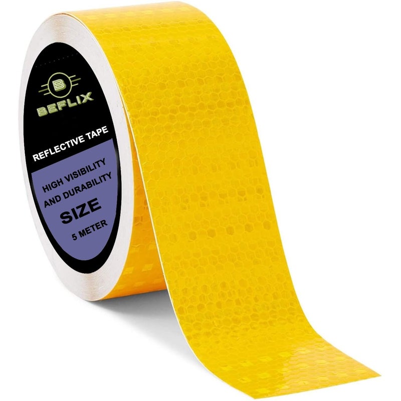 Beflix ® High Intensity Radium Reflective Tape - 5 Meters in Length 48mm / 2" Width - 1 Roll Per Pack - For car Bike and commercial vehicles Conspicuity reflective warning tape (YELLOW) - Image 1