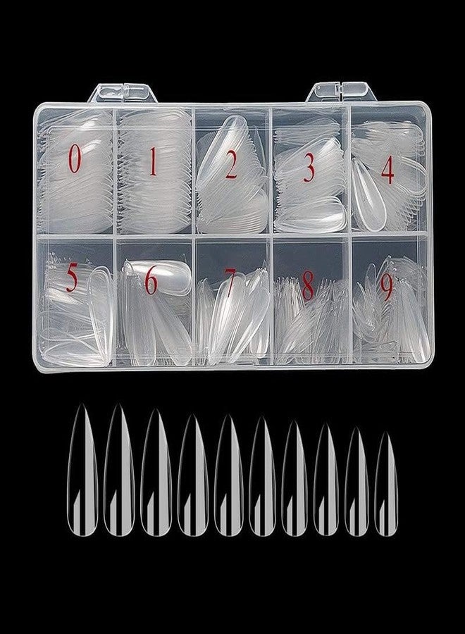 FAMEZA Long Stiletto Sharp False Nails Clear Claw Full Cover Artificial Fake Nail Art Tip 100Pcs For Nail Salon,10 Sizes (Clear) - Image 2
