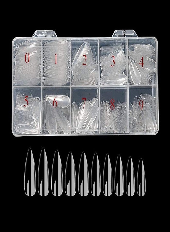 FAMEZA Long Stiletto Sharp False Nails Clear Claw Full Cover Artificial Fake Nail Art Tip 100Pcs For Nail Salon,10 Sizes (Clear) - Image 1