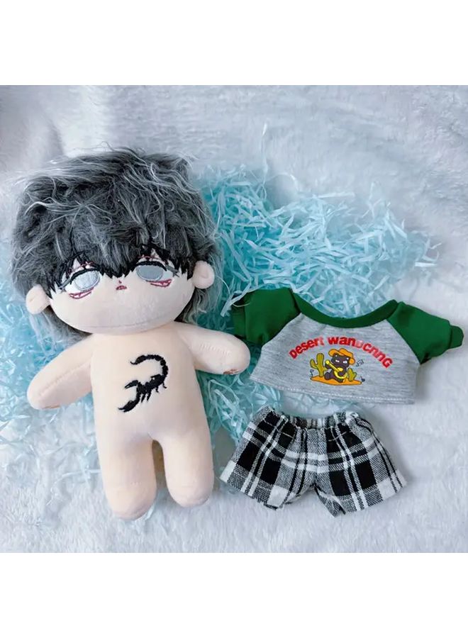 Male Baby Doll With Skeleton Movable Arms Gray White Hair T Shirt Pants Outfit - Image 1