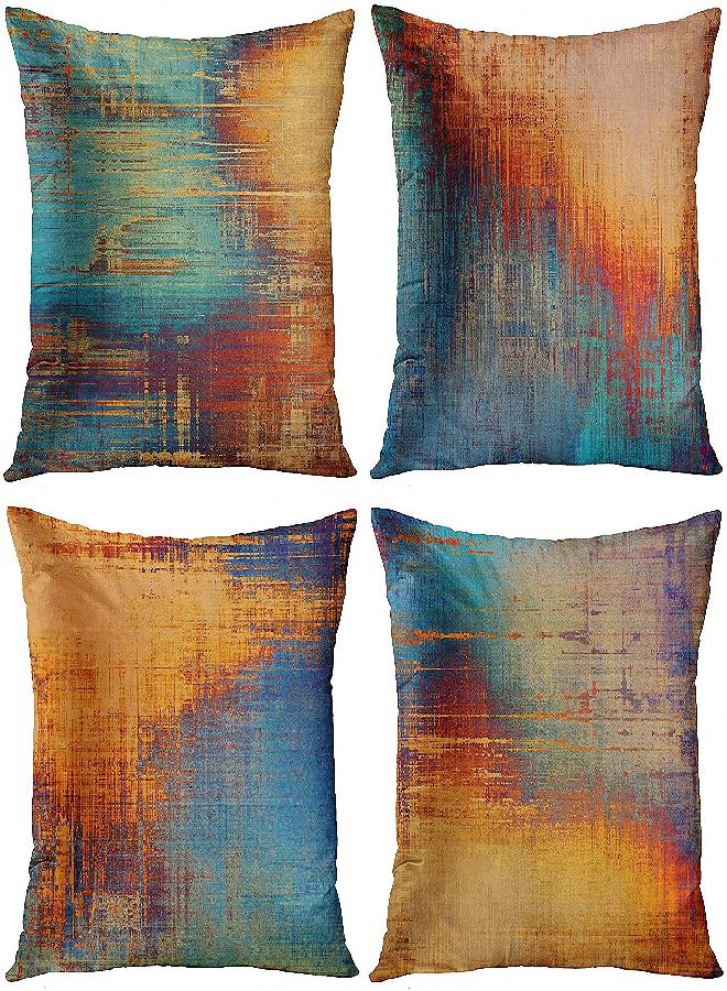 Emvency Emvency Set of 4 Throw Pillow Covers Vintage Abstract Blue and Orange Messy Rust Painting Decorative Pillow Cases Home Decor Standard Square 20x20 Inches Pillowcases  - Image 3