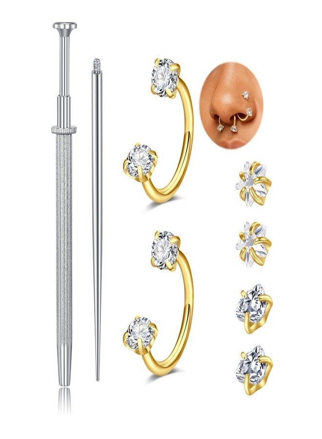 QWALIT 18g Horseshoe Nose Ring Double Stud Gem Horse Shoe Nose Ring Hoop for Women Surgical Steel U Shape Half Earring Gold Tragus Earring Hoops Lip Helix Piercing Jewelry Septum Rings 18 gauge 8mm - Image 1