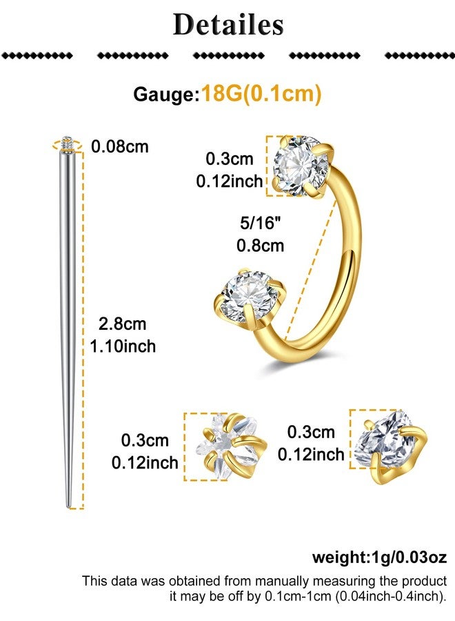 QWALIT 18g Horseshoe Nose Ring Double Stud Gem Horse Shoe Nose Ring Hoop for Women Surgical Steel U Shape Half Earring Gold Tragus Earring Hoops Lip Helix Piercing Jewelry Septum Rings 18 gauge 8mm - Image 2
