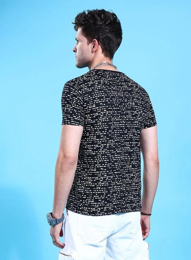 The Indian Garage Co Men Slim Fit Abstract Printed Round Neck Tshirt
