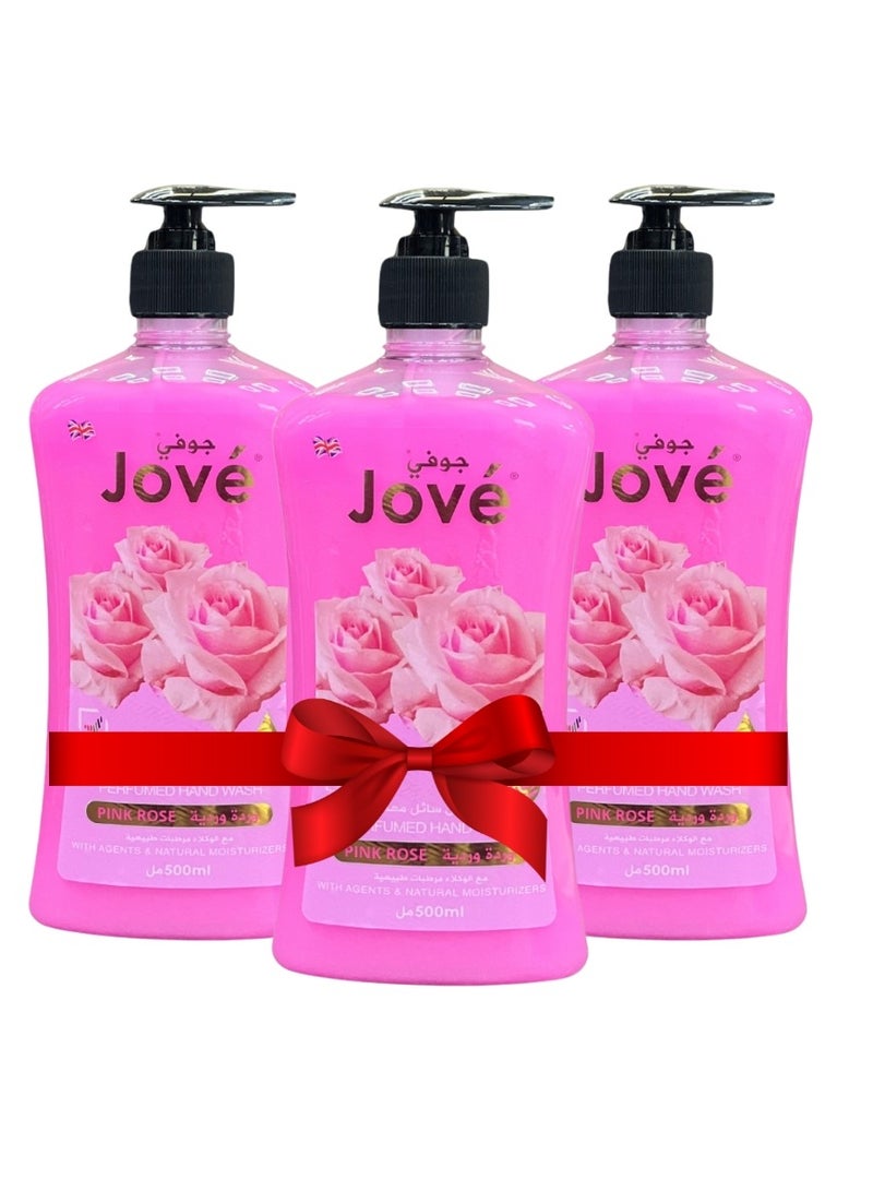 Jove Hand Wash – Pink Rose Scent – Pack of 3 Bottles – Gentle & Moisturizing Liquid Soap – 500ml Each - Image 1