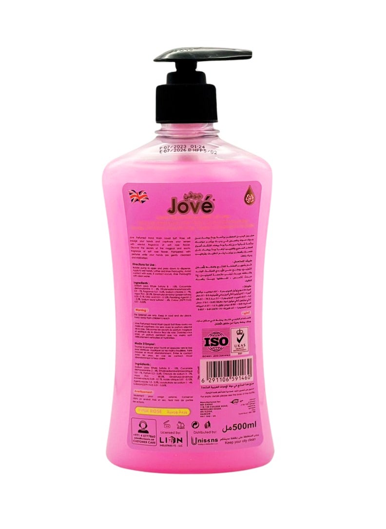 Jove Hand Wash – Pink Rose Scent – Pack of 3 Bottles – Gentle & Moisturizing Liquid Soap – 500ml Each  - Image 2