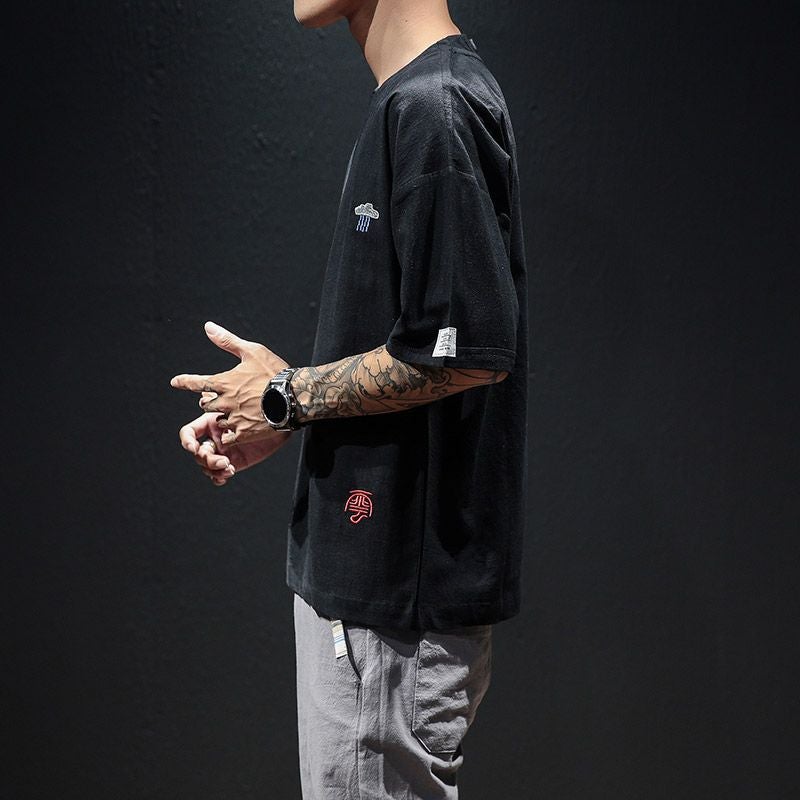 Linen T-shirt Men's Summer Thin Chinese Style Short-sleeved Embroidered Cotton Linen Half-sleeved Loose Top Trendy Brand Ice Silk T-shirt - Image 4