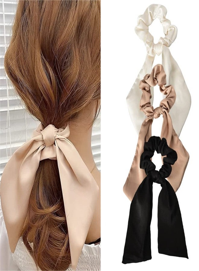 Guqqeuc Chiffon Scrunchies with Knotted Ribbon Tails - Ponytail Holders for Women and Girls, 3 Pcs - Image 1