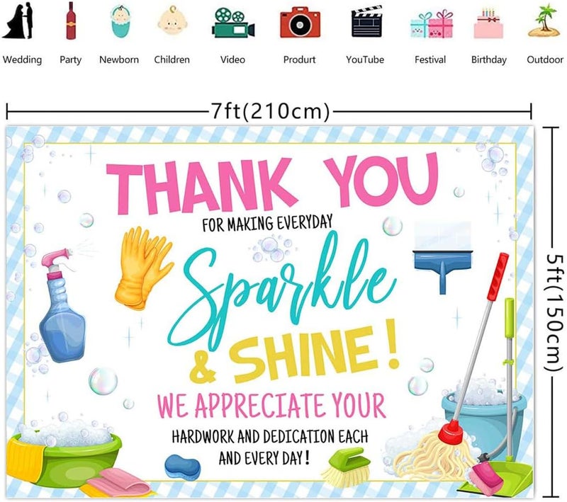 ARS Housekeeping Housekeepers Week Banner Decorations Gifts Thank You for All You Do We Appreciate You Sign Backdrops Wall Party Decor Supplies Photography Background Photo Booth 70.8x43.3inch - Image 3