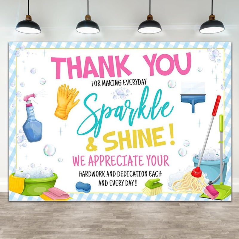 ARS Housekeeping Housekeepers Week Banner Decorations Gifts Thank You for All You Do We Appreciate You Sign Backdrops Wall Party Decor Supplies Photography Background Photo Booth 70.8x43.3inch - Image 1