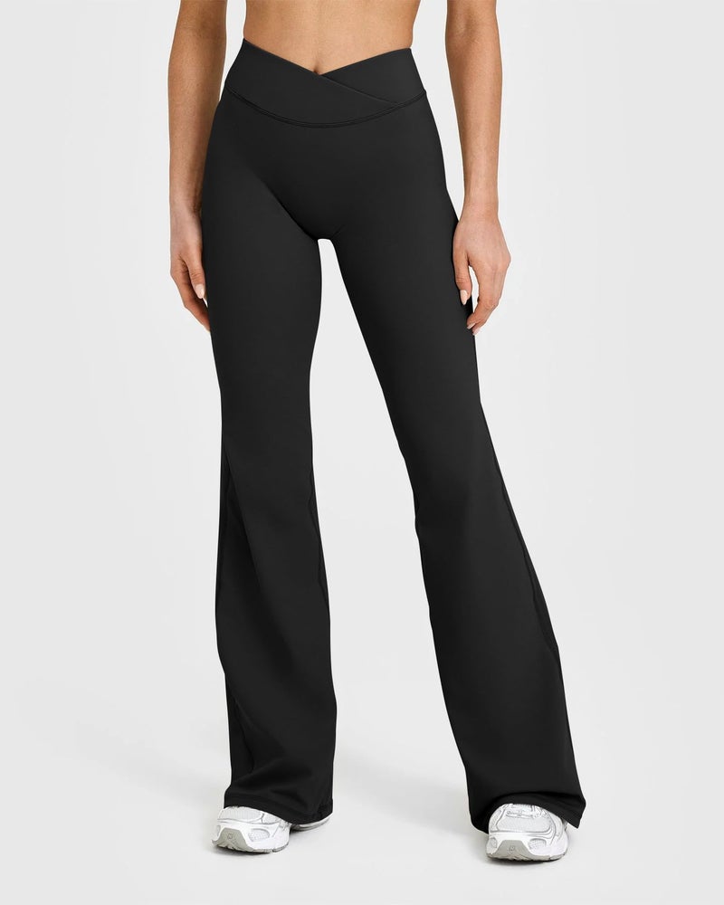 OQQ Yoga Pants Women High Waist Casual Soft Crossover Straight Leg Black - Image 2